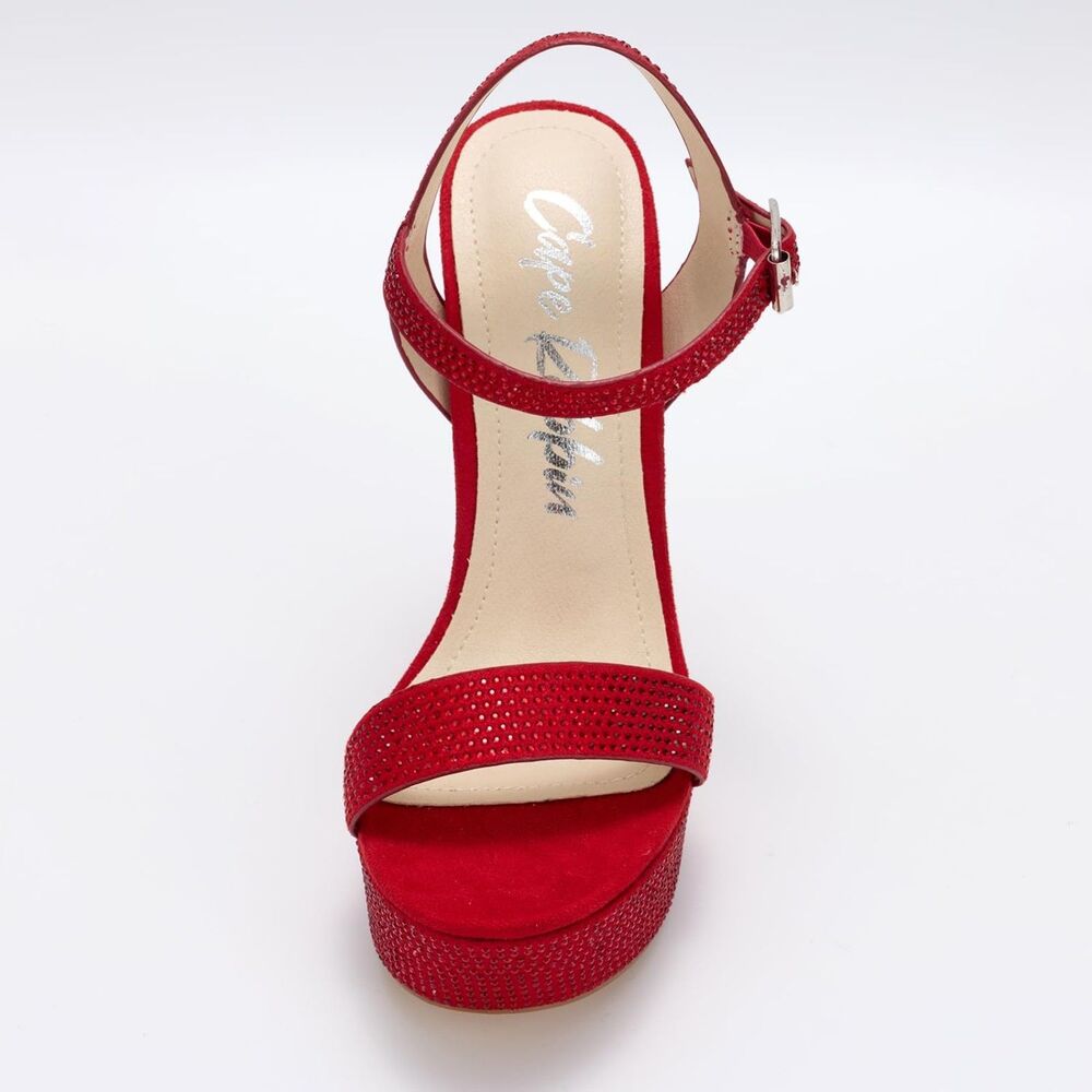 Women's Rhinestone Platform Heels Ankle Strap, Red, Size 8.5 - Picture 4 of 8